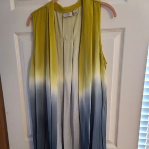LOGO Lori Goldstein XL Cascade Front Tie Dye Vest Green Orchid Yellow White